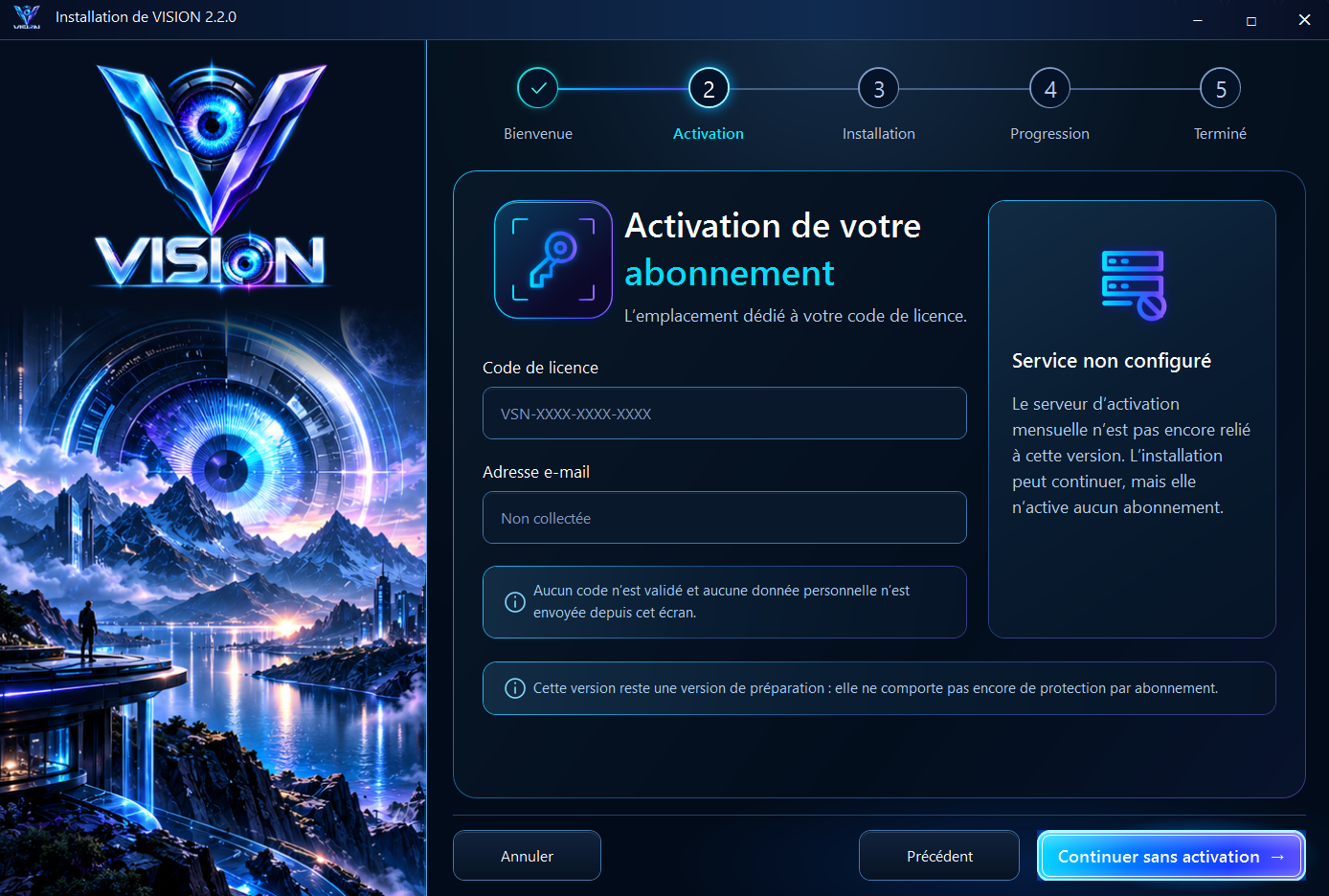 Installateur VISION — Activation