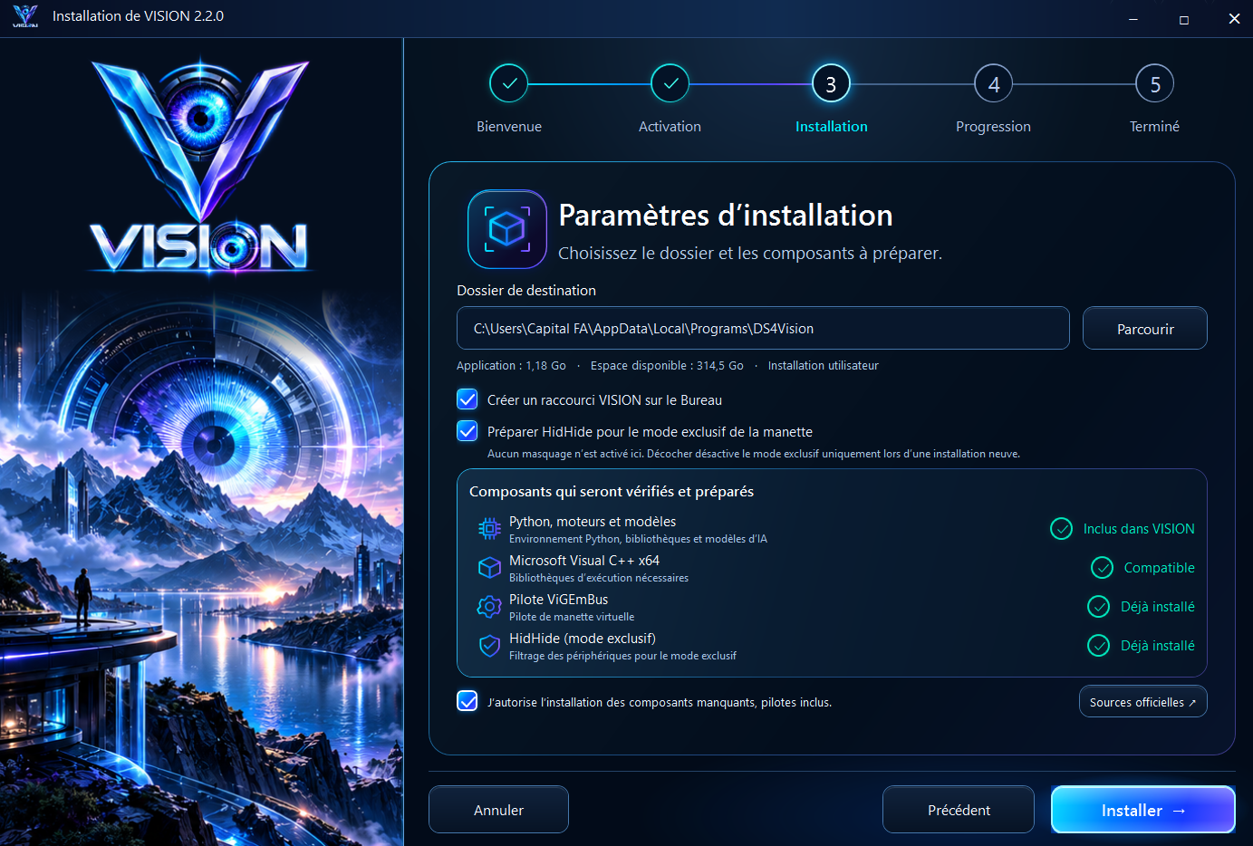 Installateur VISION — Installation